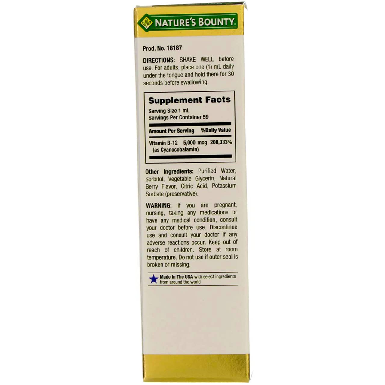 Nature's Bounty Vitamin B-12 liquid dropper close-up