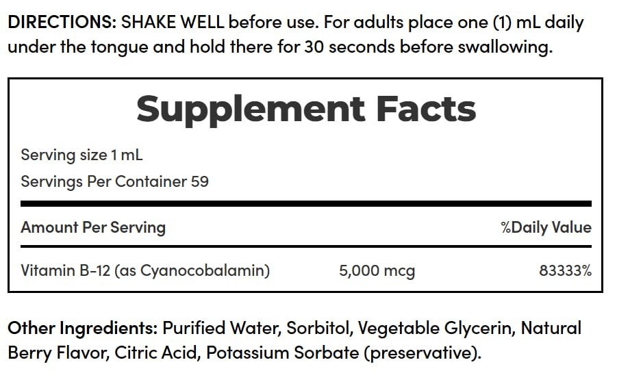 Nature's Bounty Vitamin B-12 Liquid Supplement 5000 mcg packaging