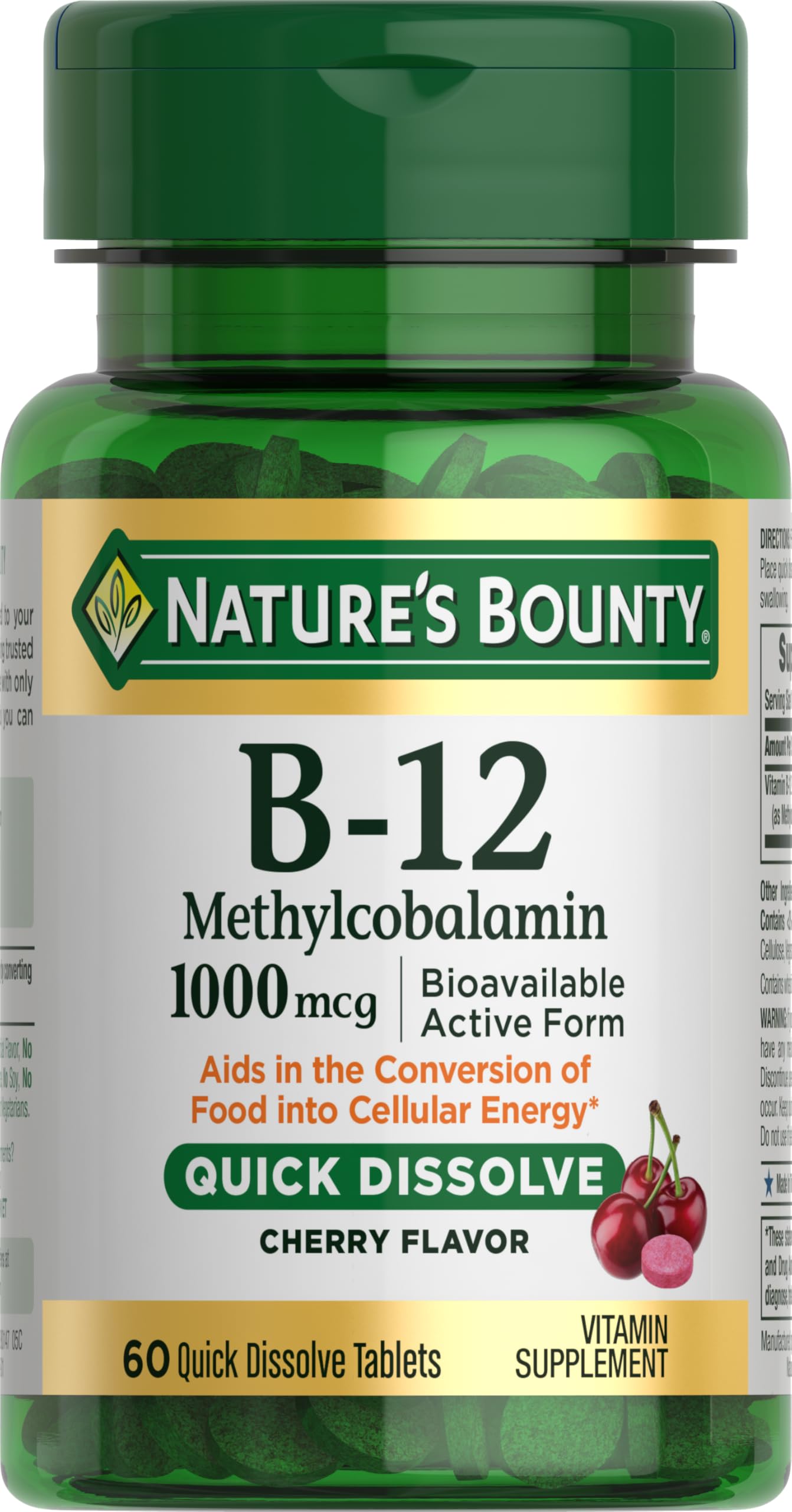 Nature's Bounty Vitamin B12 1000MCG Quick Dissolve Tablets front view
