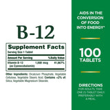 Nature's Bounty Vitamin B12 bottle side view showing dosage