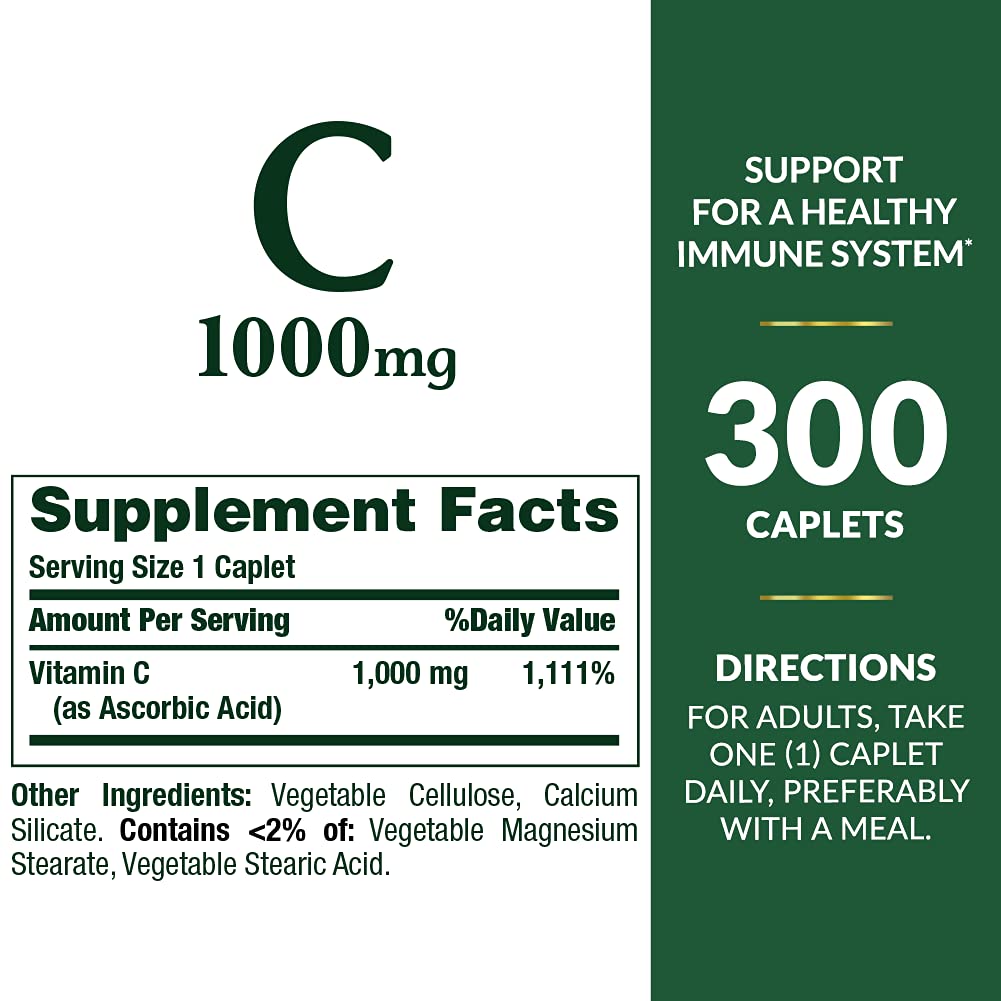 Nature's Bounty Vitamin C 1000 mg Supplements caplet close-up