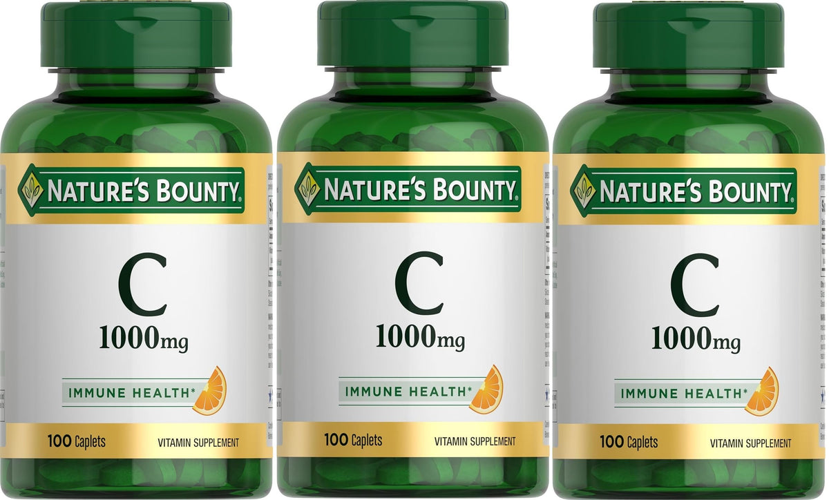 Nature's Bounty Vitamin C Caplets 1000 mg bottle front view