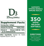 Nature's Bounty Vitamin D3 1000 IU Softgels back view