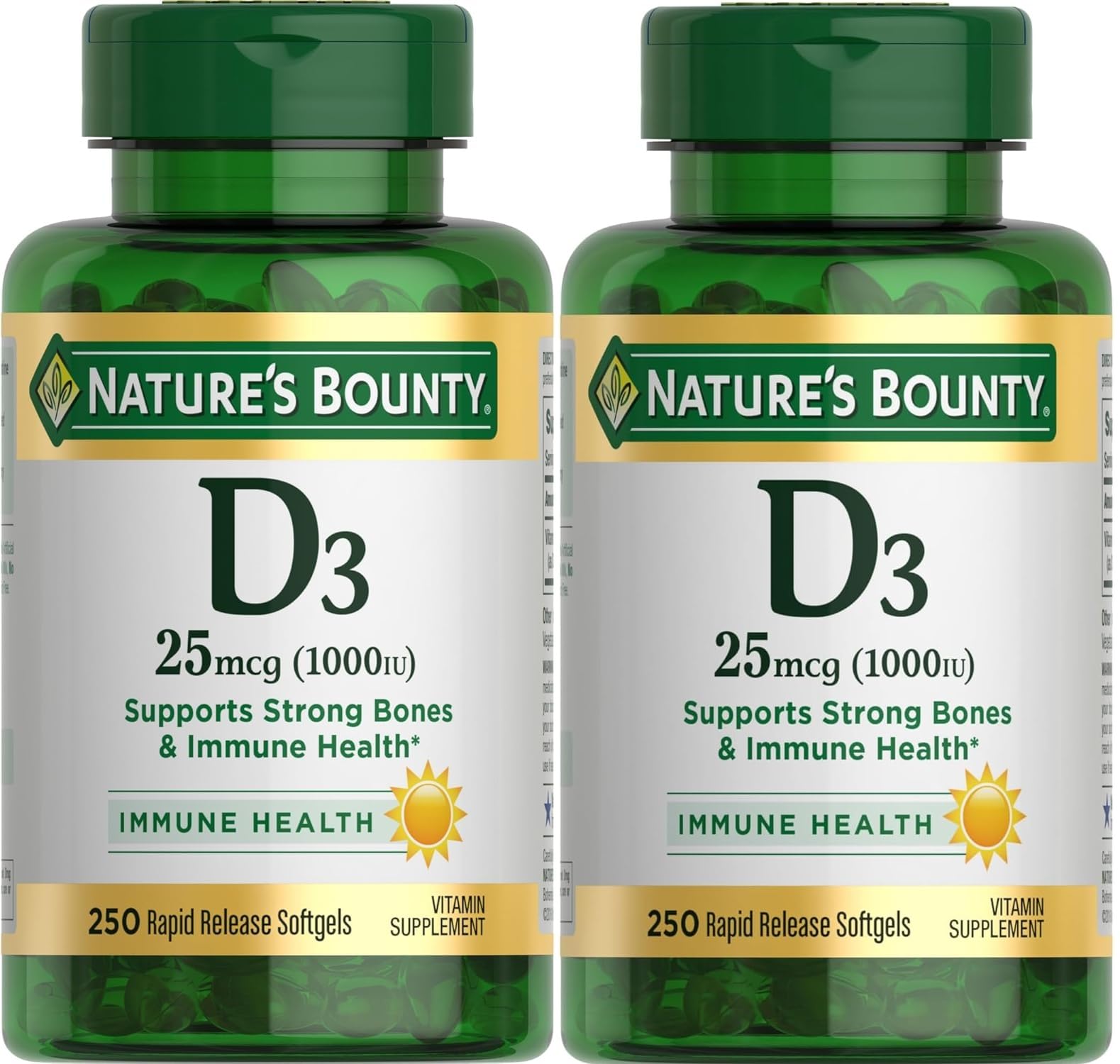 Nature's Bounty Vitamin D3 1000 IU softgels front view