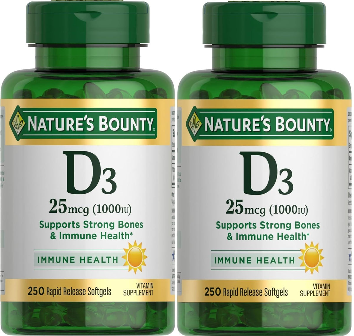 Nature's Bounty Vitamin D3 1000 IU softgels front view