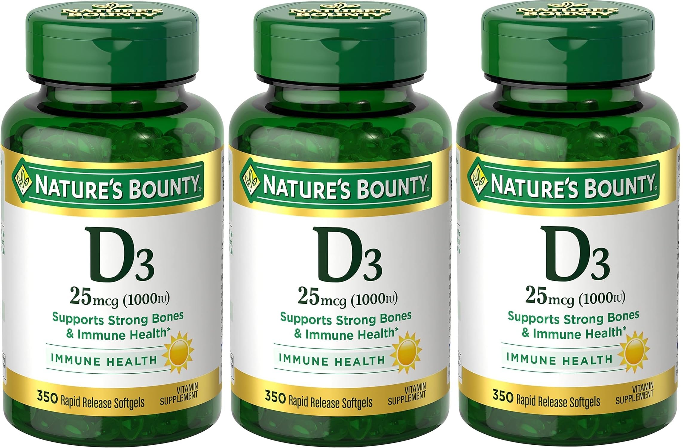 Nature's Bounty Vitamin D3 1000 IU Softgels front view