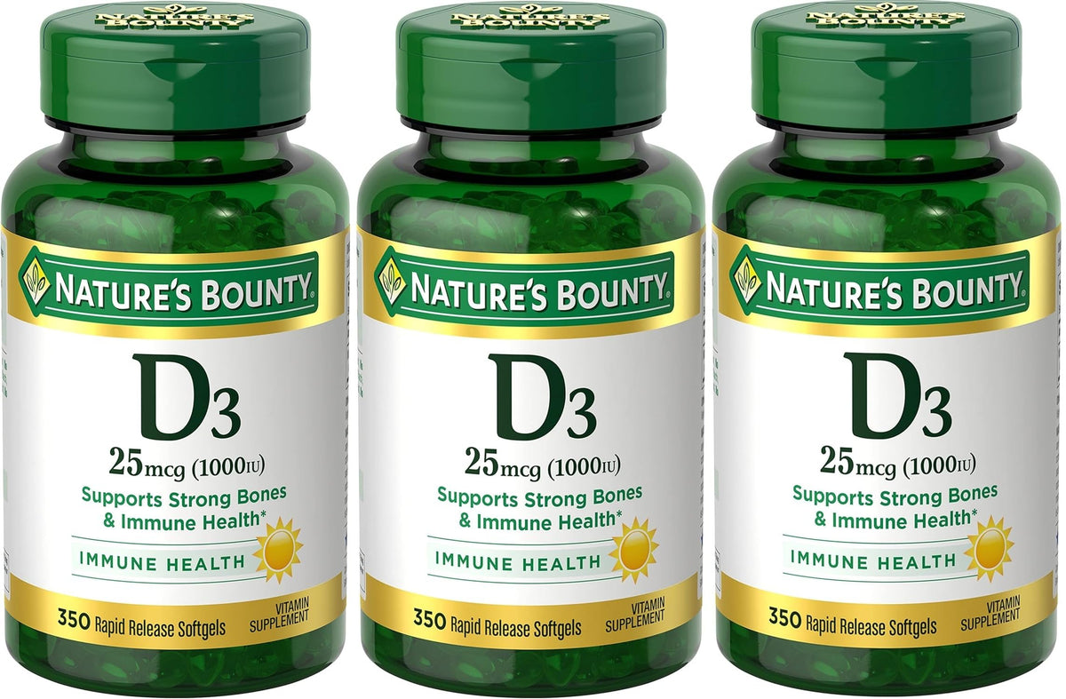 Nature's Bounty Vitamin D3 1000 IU Softgels front view