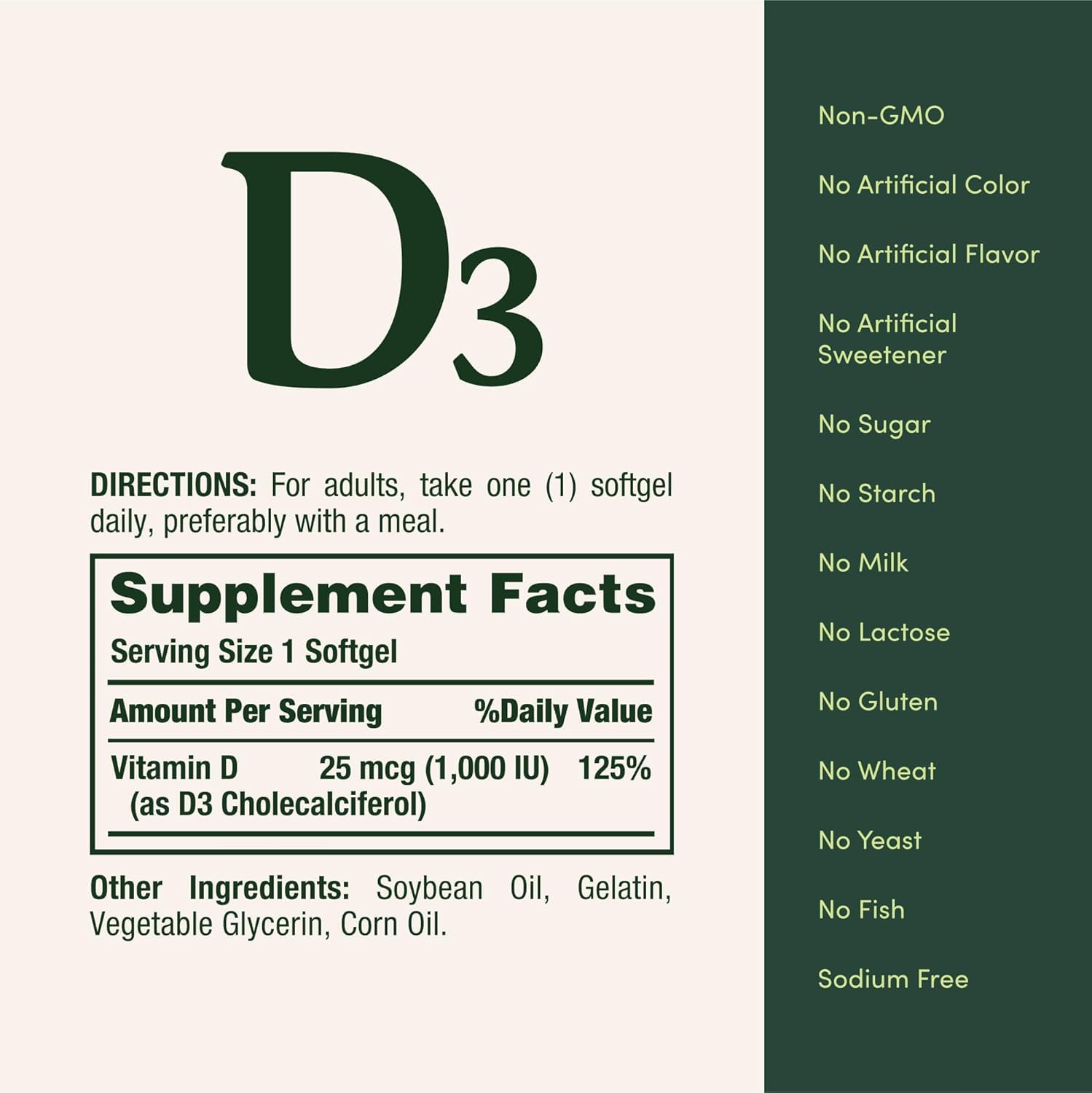 Nature's Bounty Vitamin D3 1000 IU Softgels on a wooden table