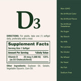 Nature's Bounty Vitamin D3 1000 IU Softgels on a wooden table