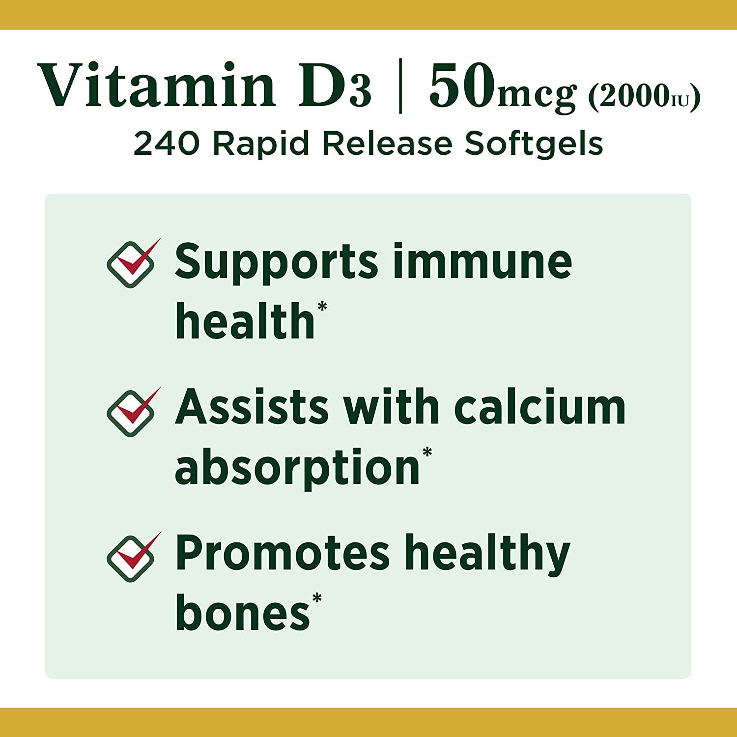 Nature's Bounty Vitamin D3 1000 IU supplement back view