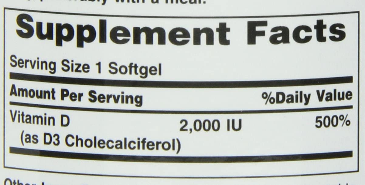 Nature's Bounty Vitamin D3 1000 IU supplement label close-up