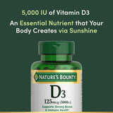 Nature's Bounty Vitamin D3 125 mcg softgels bottle with label