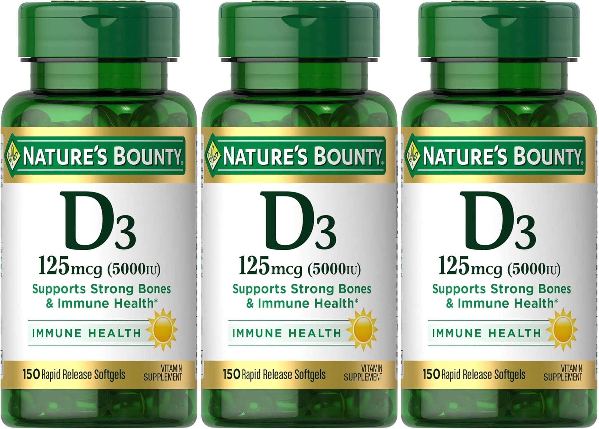 Nature's Bounty Vitamin D3 125 mcg softgels front view
