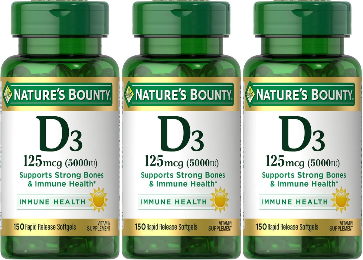 Nature's Bounty Vitamin D3 125 mcg softgels front view