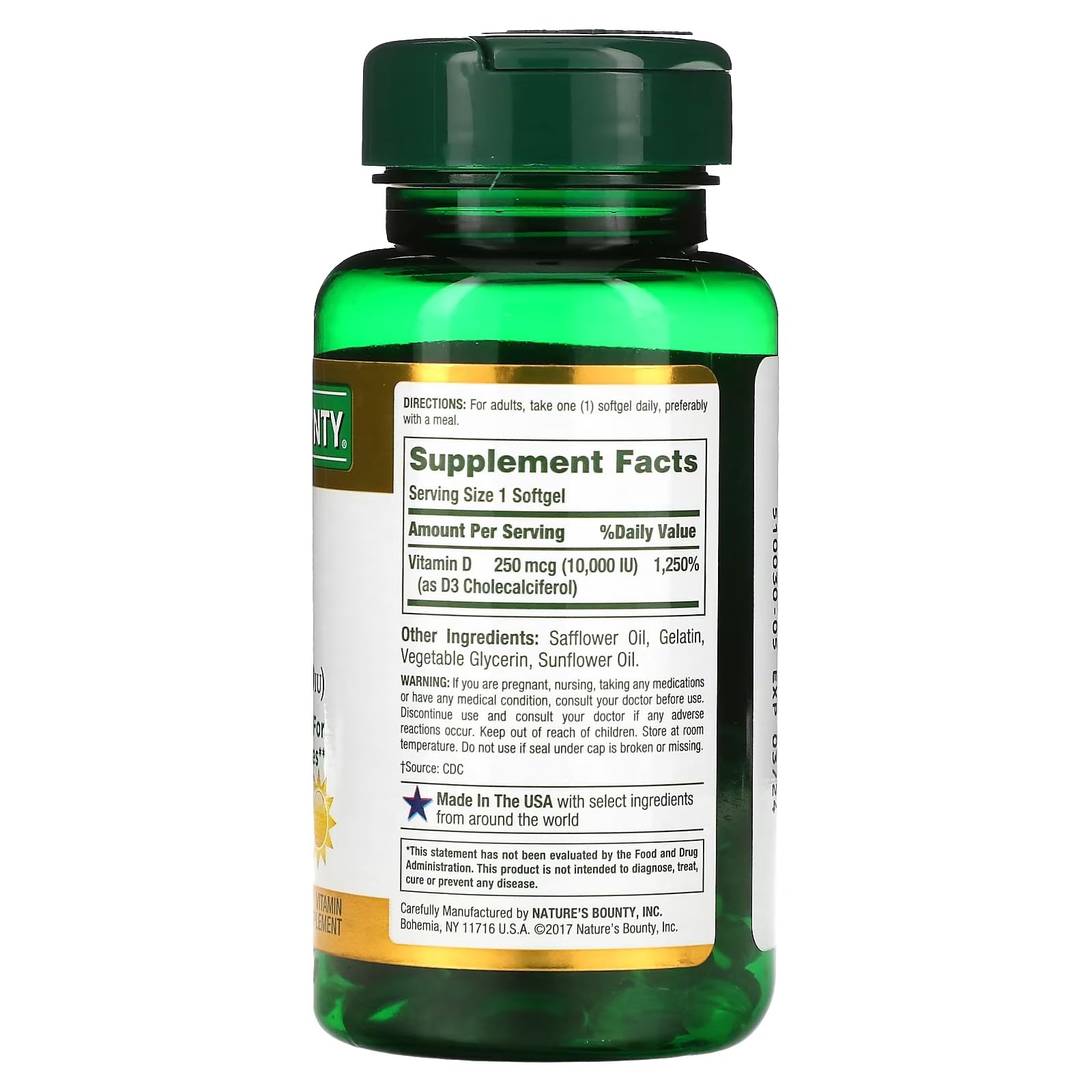 Nature's Bounty Vitamin D3 200g side view