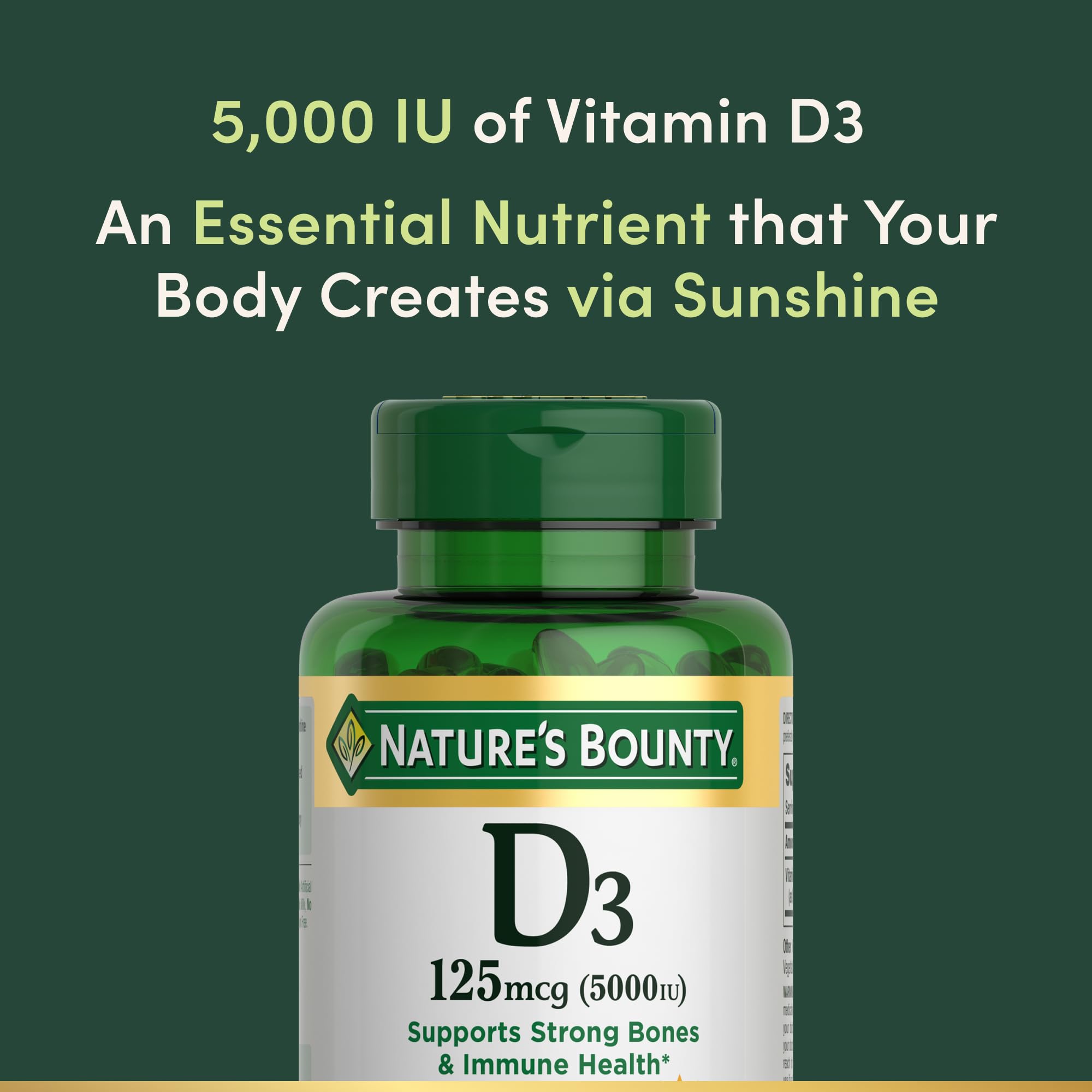 Nature's Bounty Vitamin D3 5000 IU softgels side view