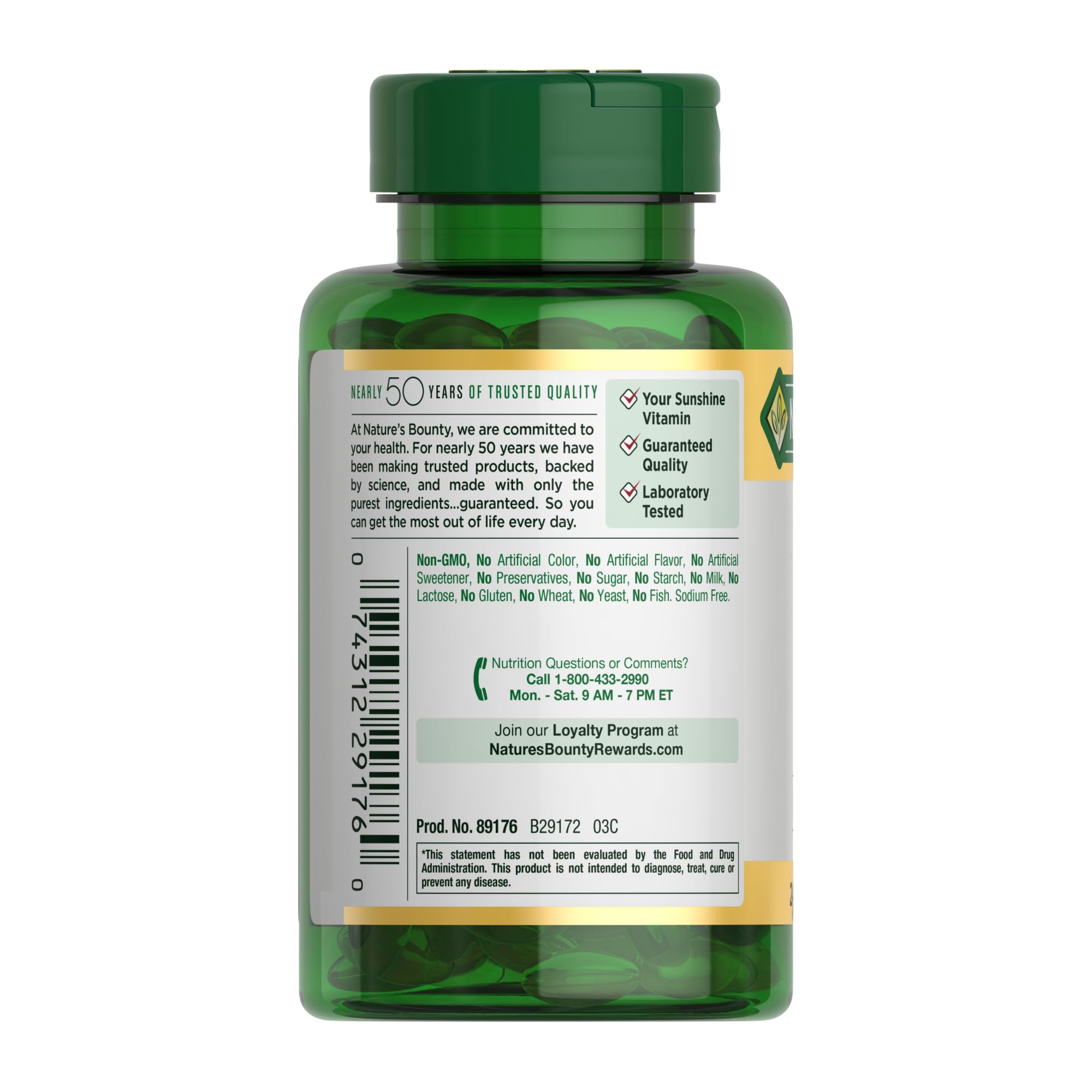 Nature's Bounty Vitamin D3 5000 IU softgels with a measuring spoon