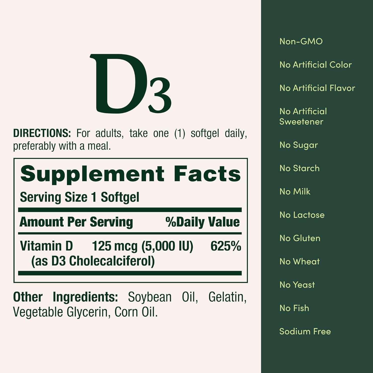 Nature's Bounty Vitamin D3 Rapid Release Softgels packaging details