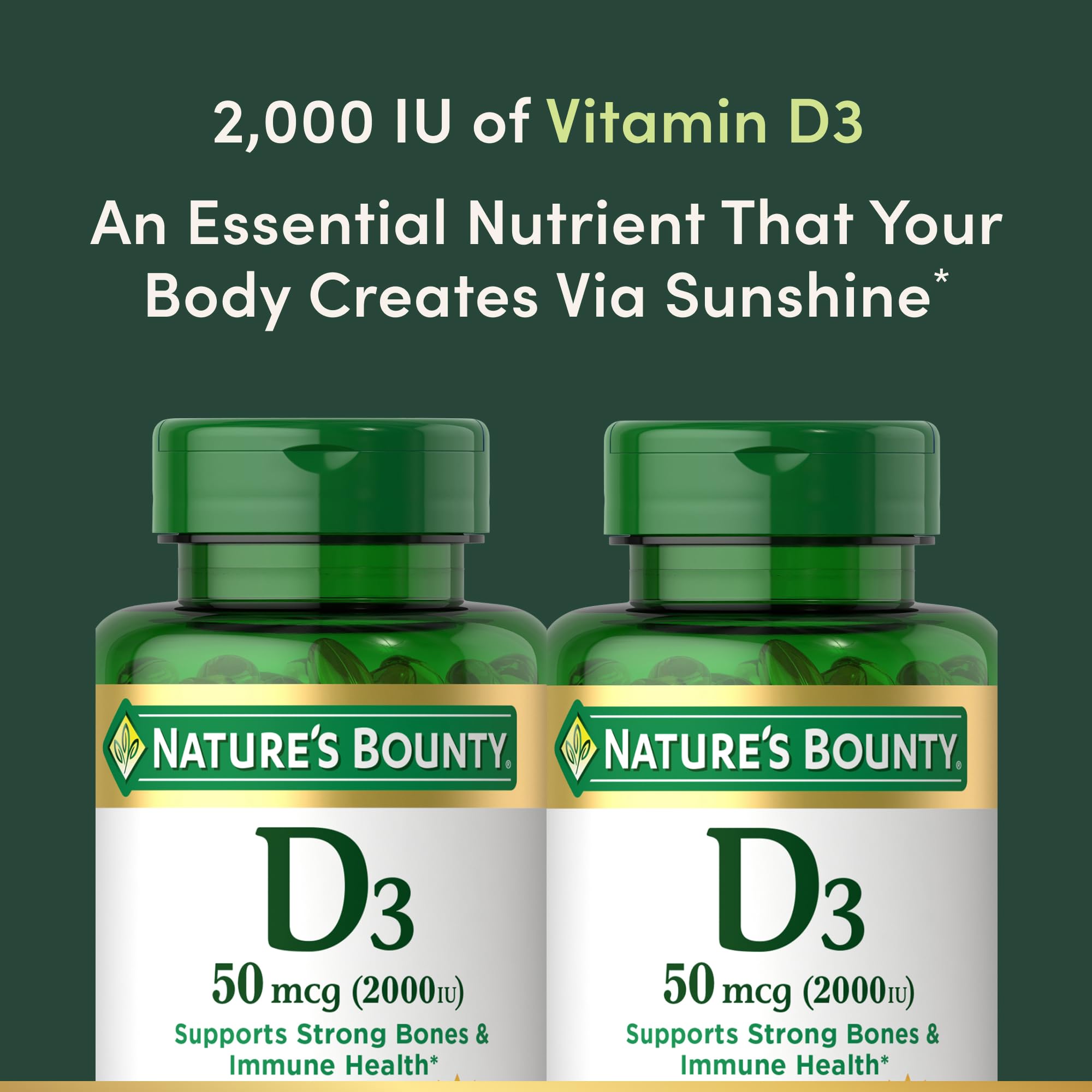 Nature's Bounty Vitamin D3 Softgels 2000IU side view
