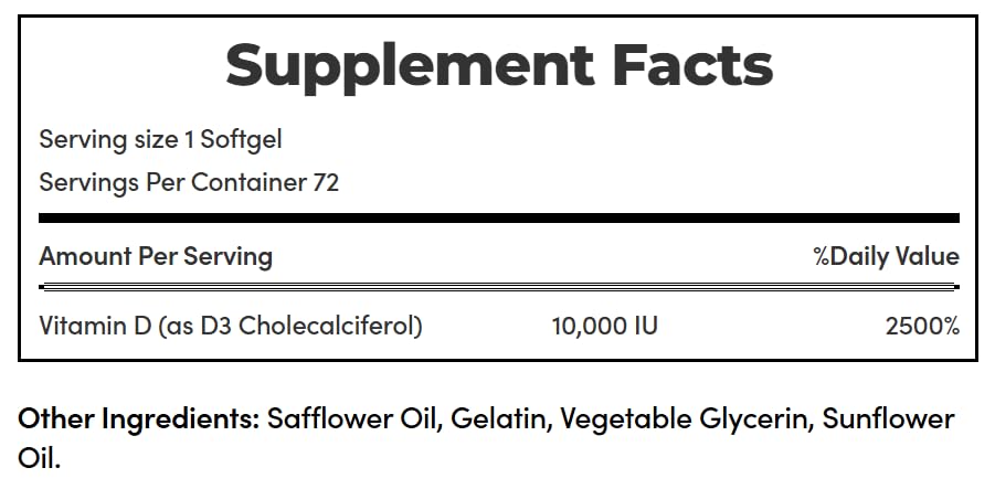 Nature's Bounty Vitamin D3 softgels ingredients list