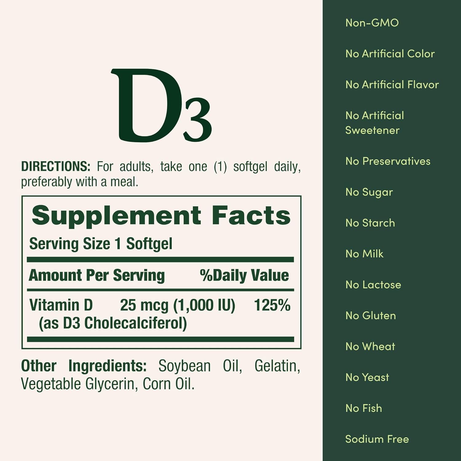Nature's Bounty Vitamin D3 softgels showing rapid release capsules
