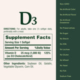 Nature's Bounty Vitamin D3 softgels showing rapid release capsules