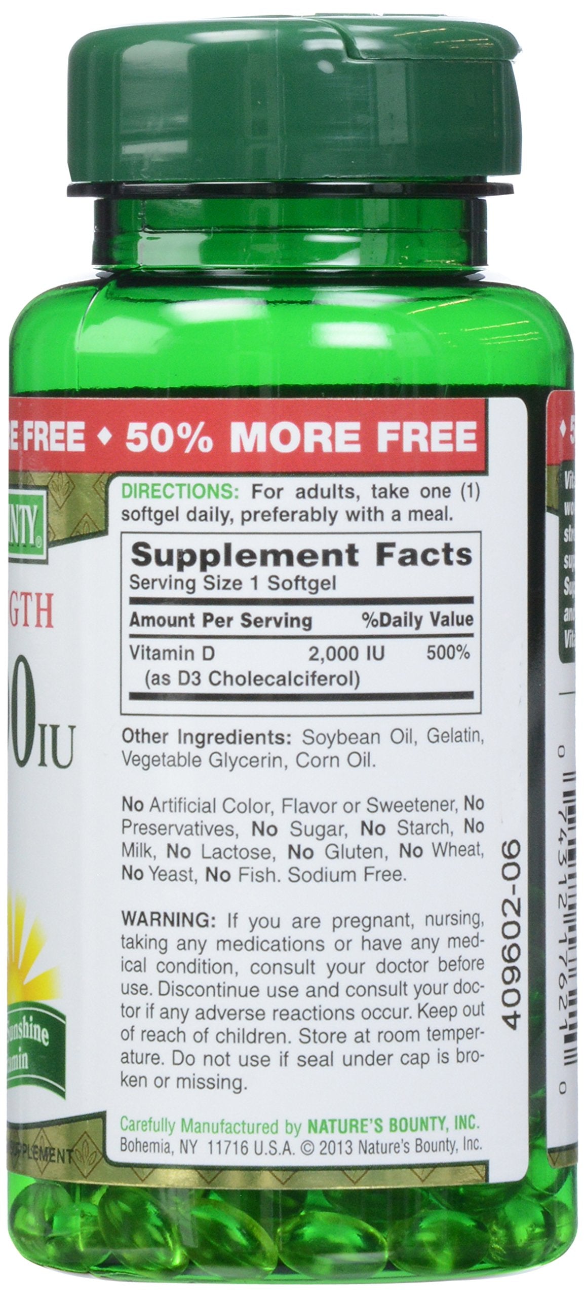 Nature's Bounty Vitamin D3 Softgels side view showing softgel
