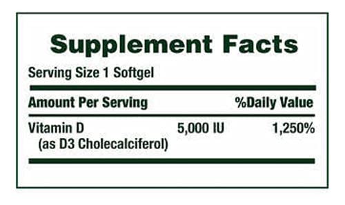 Nature's Bounty Vitamin D3 supplement back view with ingredients