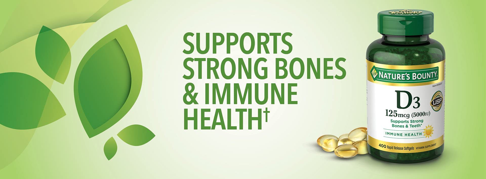Nature's Bounty Vitamin D3 supplement side view showing packaging details