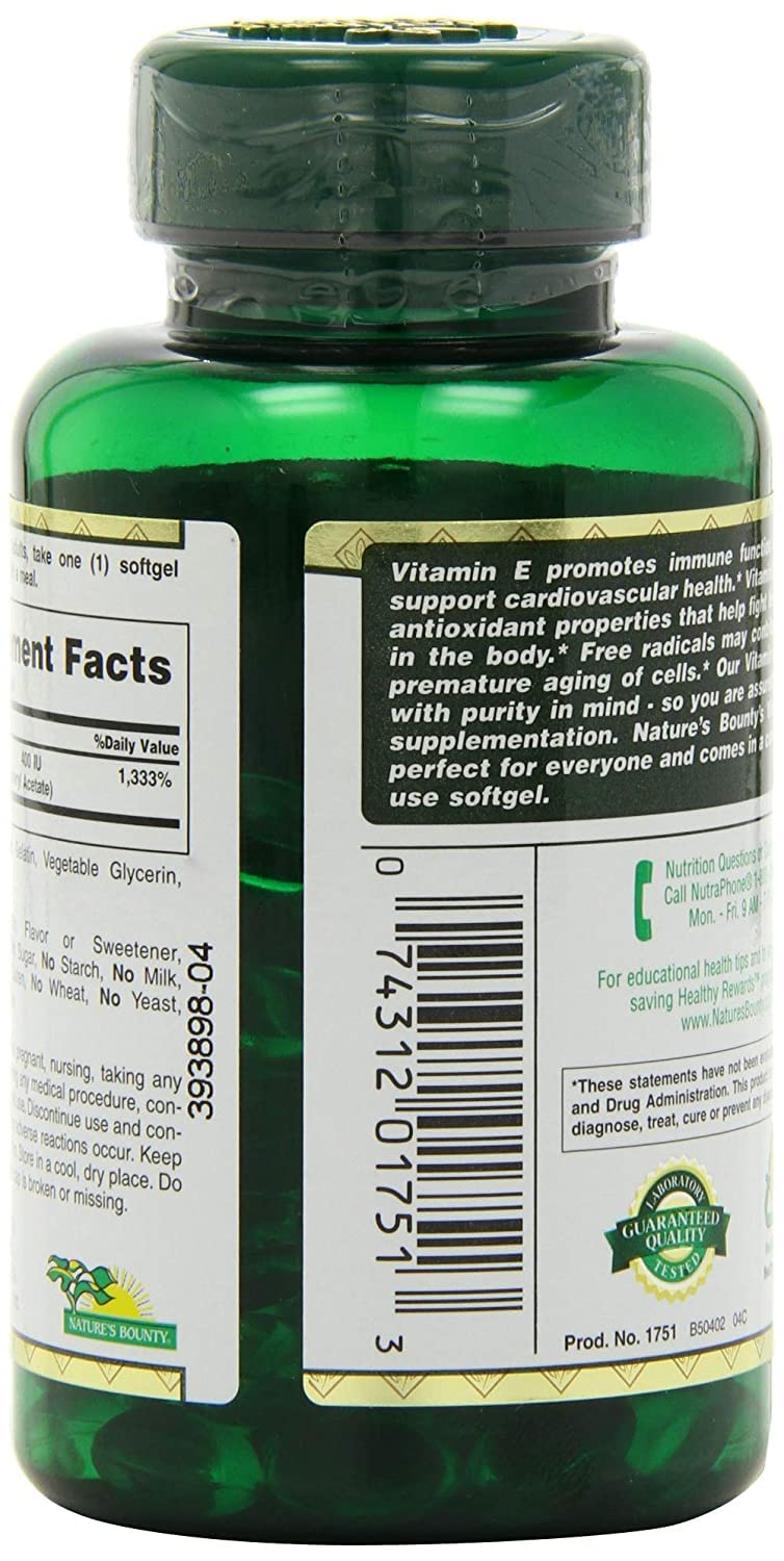 Nature's Bounty Vitamin E Softgels 400IU close-up of softgel