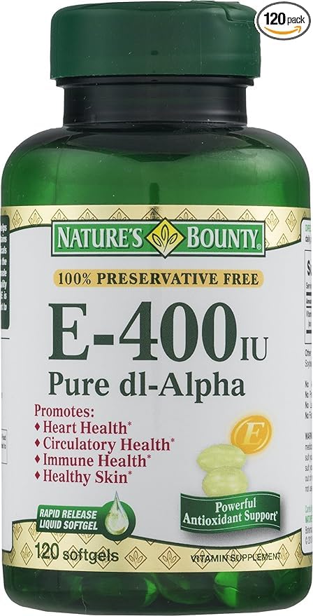 Nature's Bounty Vitamin E softgels bottle side view