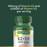 Nature's Bounty Vitamin K2 + D3 capsules close-up