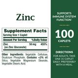Nature's Bounty Zinc 50mg Caplets 100 count side view