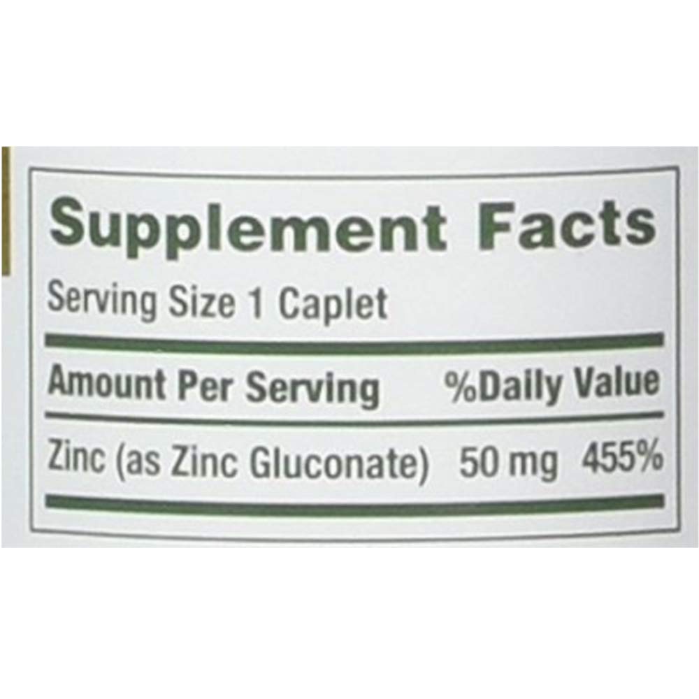 Nature's Bounty Zinc Caplets 50mg opened bottle showing caplets inside