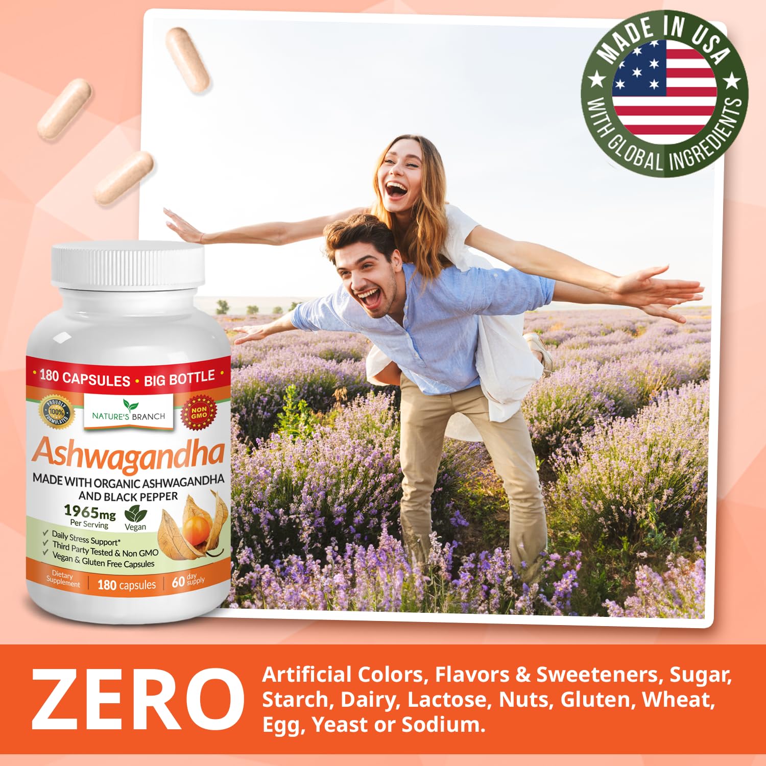 NATURE'S BRANCH Ashwagandha 1965mg vegan capsules close-up