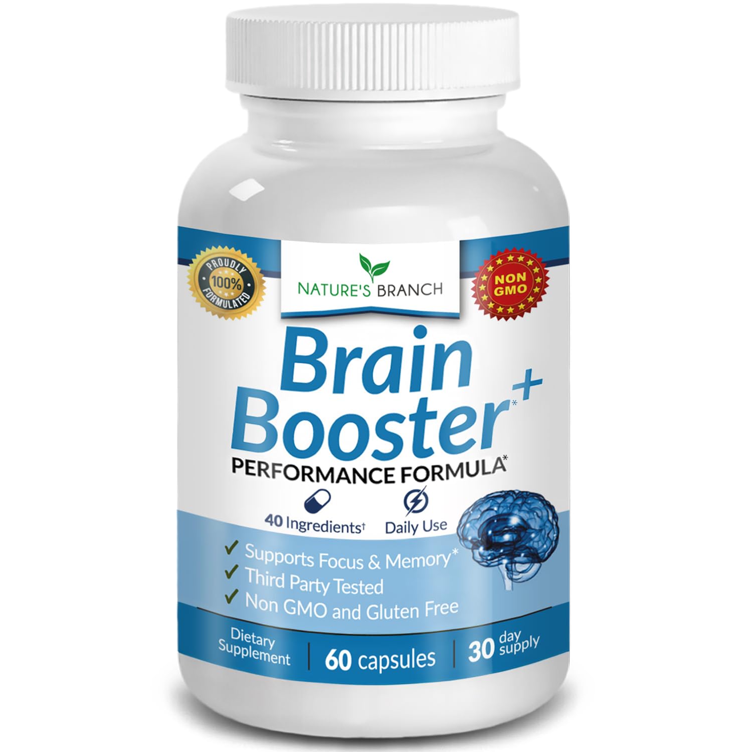 NATURE'S BRANCH Brain support Supplement front view with 40 active ingredients