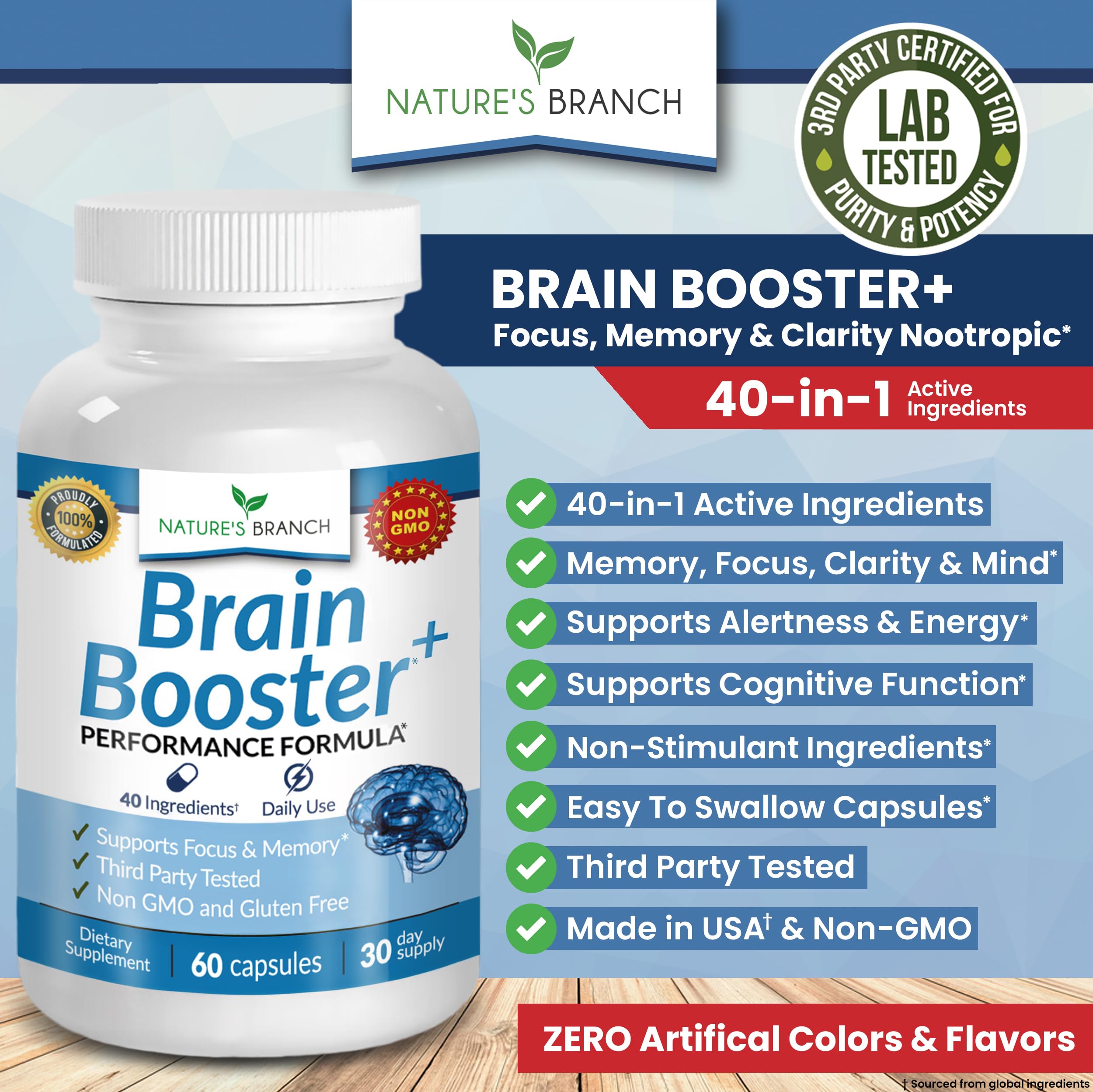 NATURE'S BRANCH Brain support Supplement side view showing capsule size