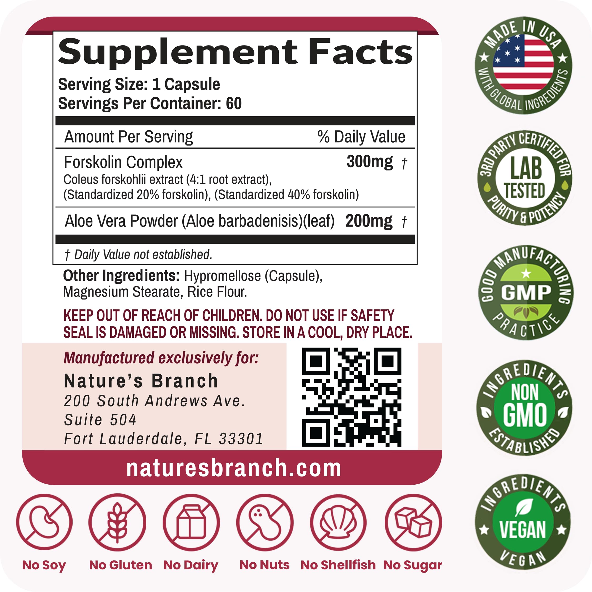 NATURE'S BRANCH Forskolin 500mg vegan capsules close-up