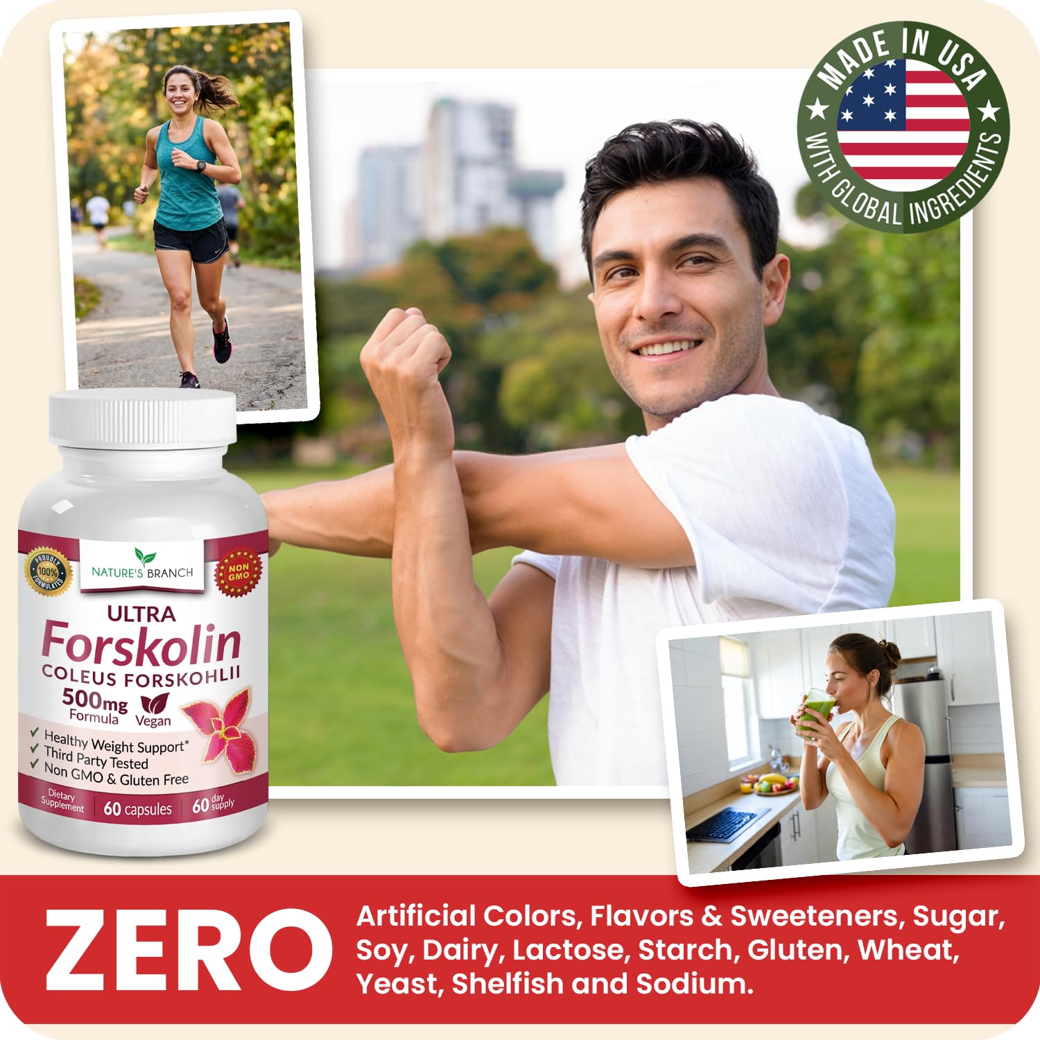NATURE'S BRANCH Forskolin 500mg vegan capsules packaging