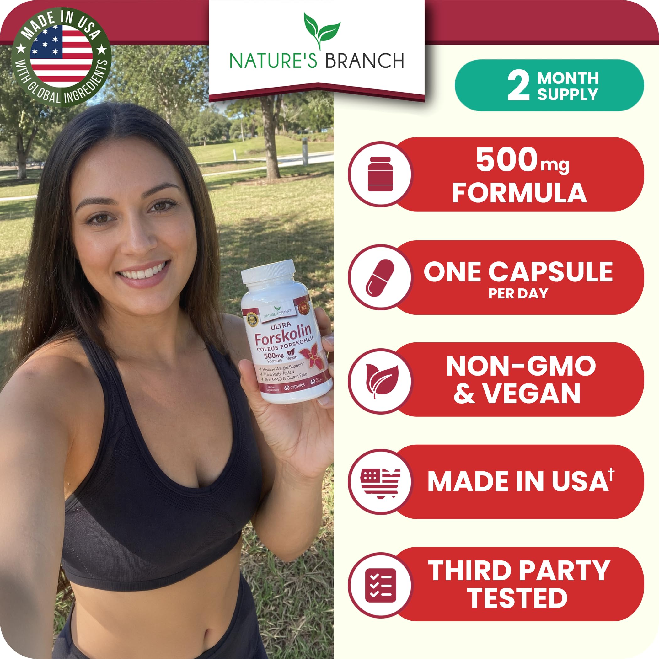 NATURE'S BRANCH Forskolin 500mg vegan capsules side view
