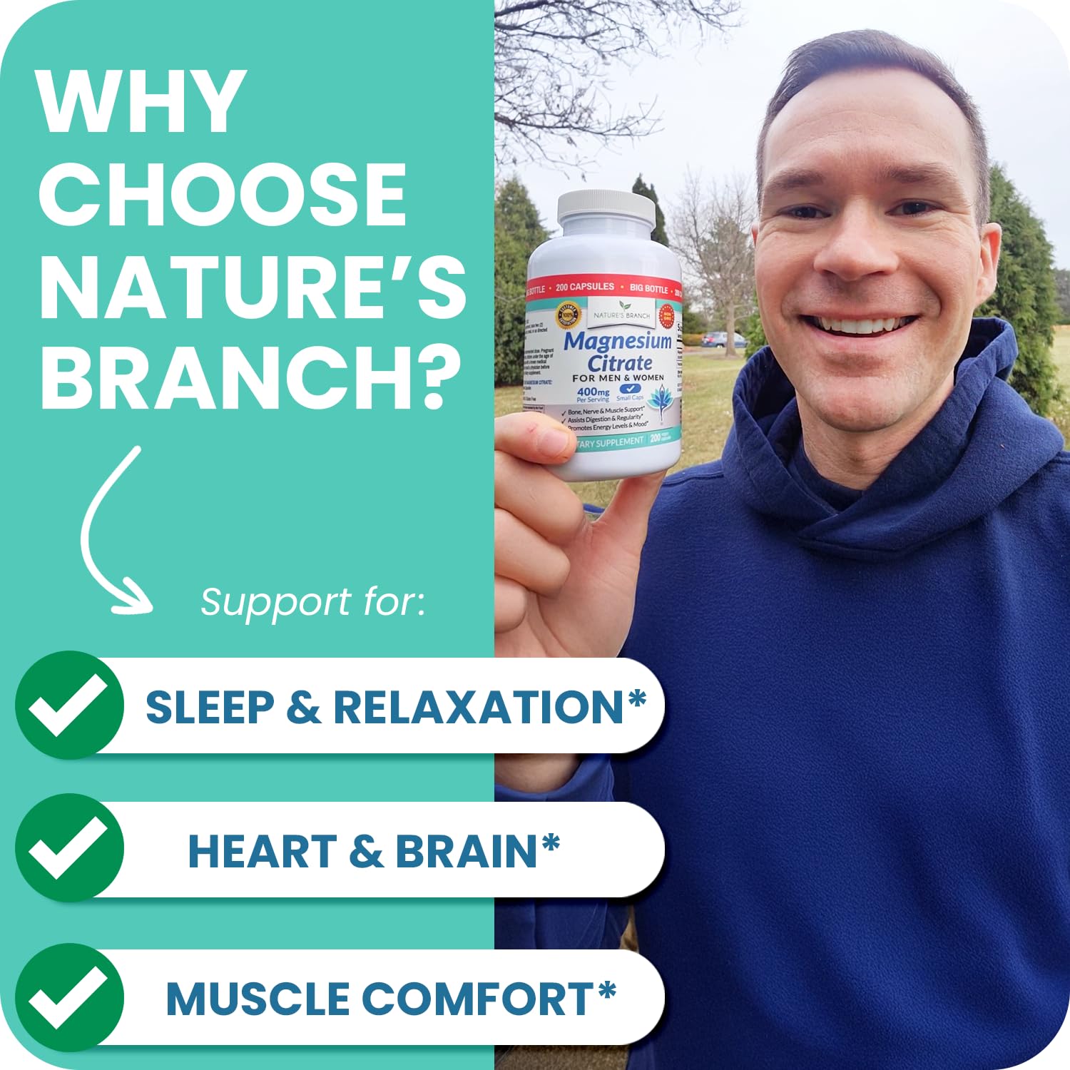 NATURE'S BRANCH Magnesium Citrate 400mg capsules bottle with label