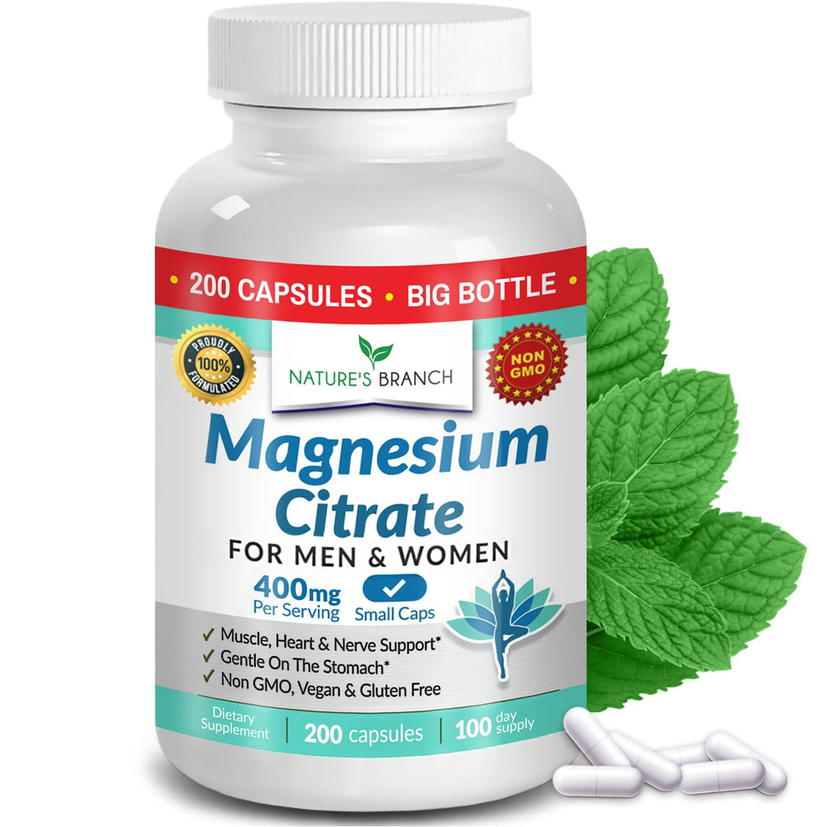 NATURE'S BRANCH Magnesium Citrate 400mg capsules front view