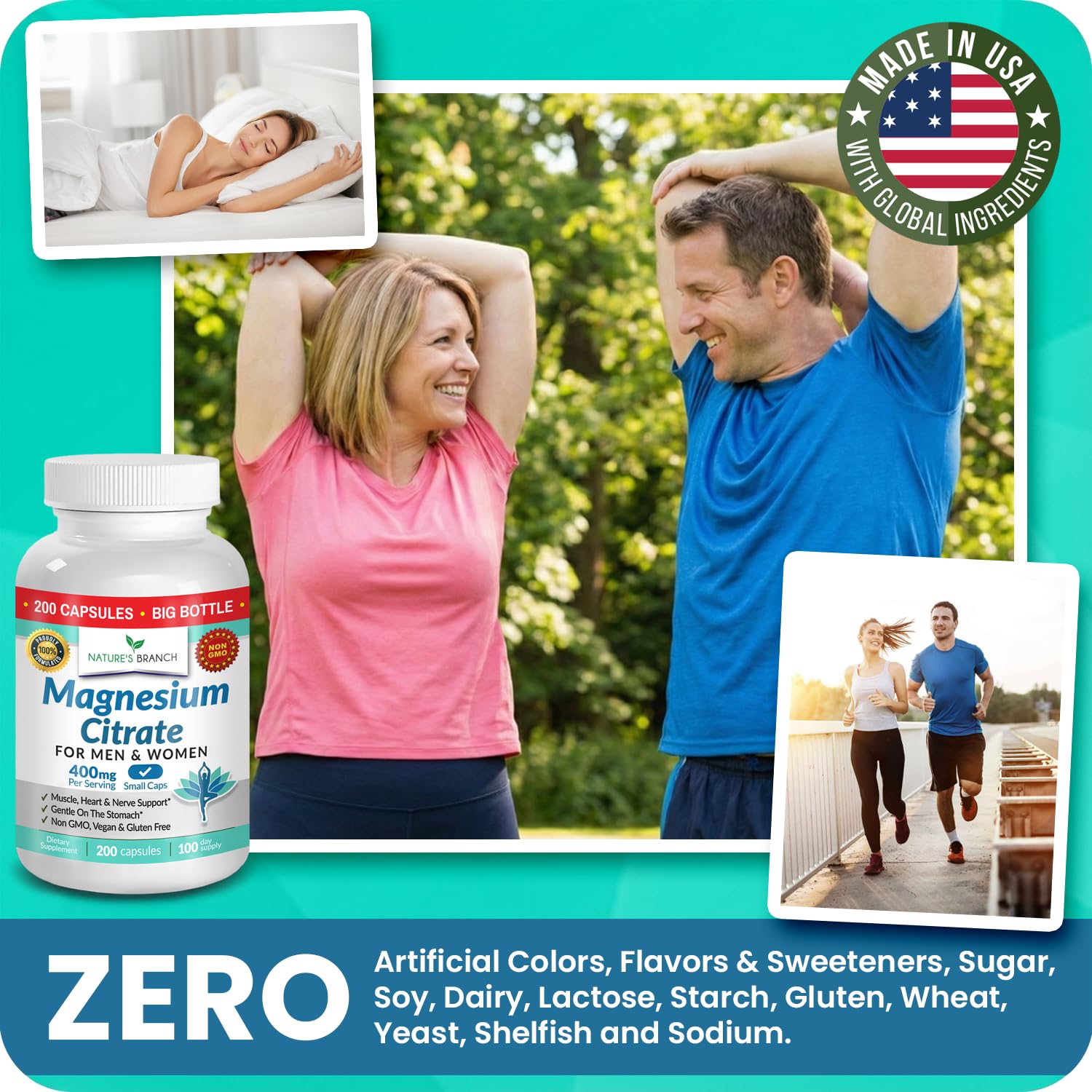 NATURE'S BRANCH Magnesium Citrate 400mg capsules in a kitchen setting