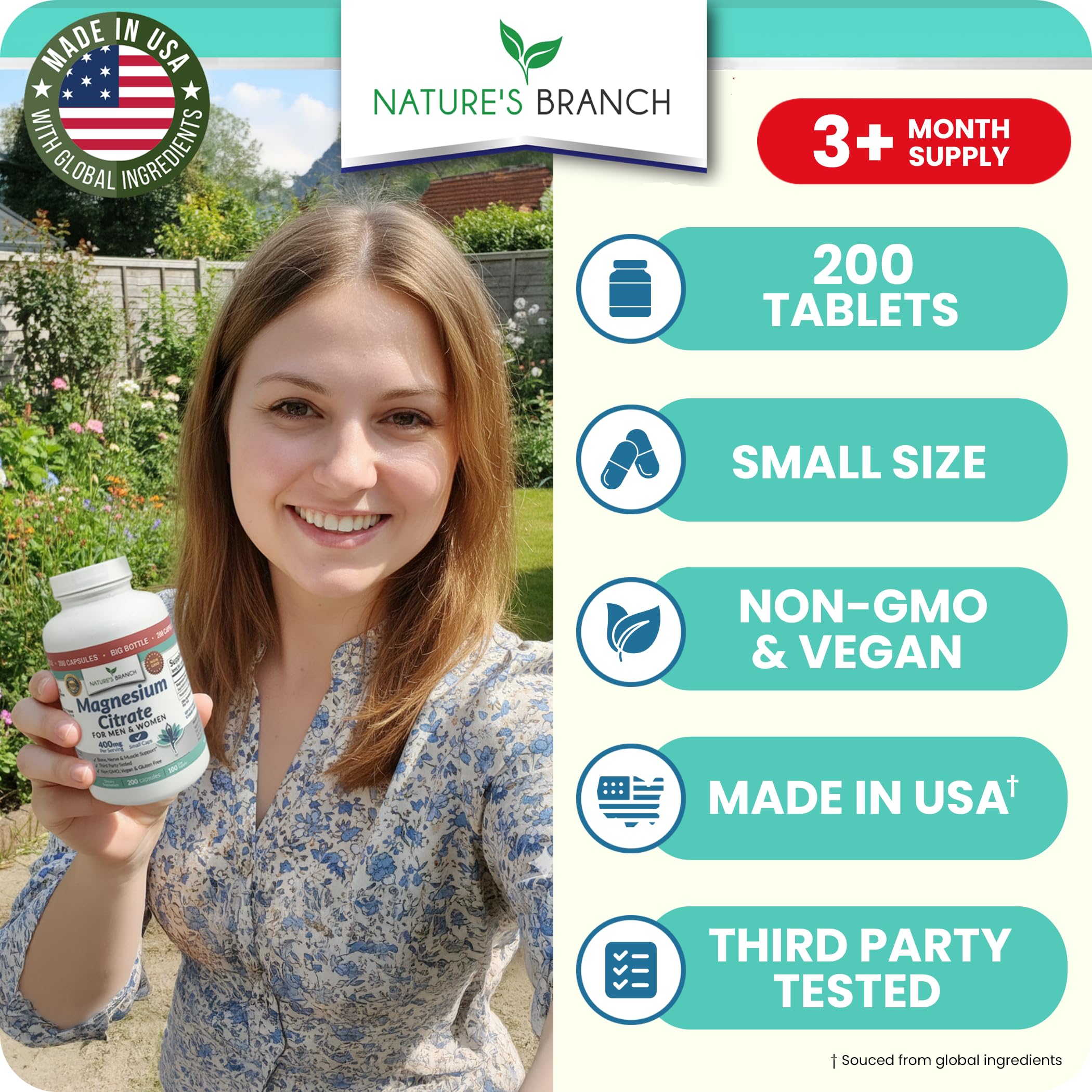 NATURE'S BRANCH Magnesium Citrate 400mg capsules side view