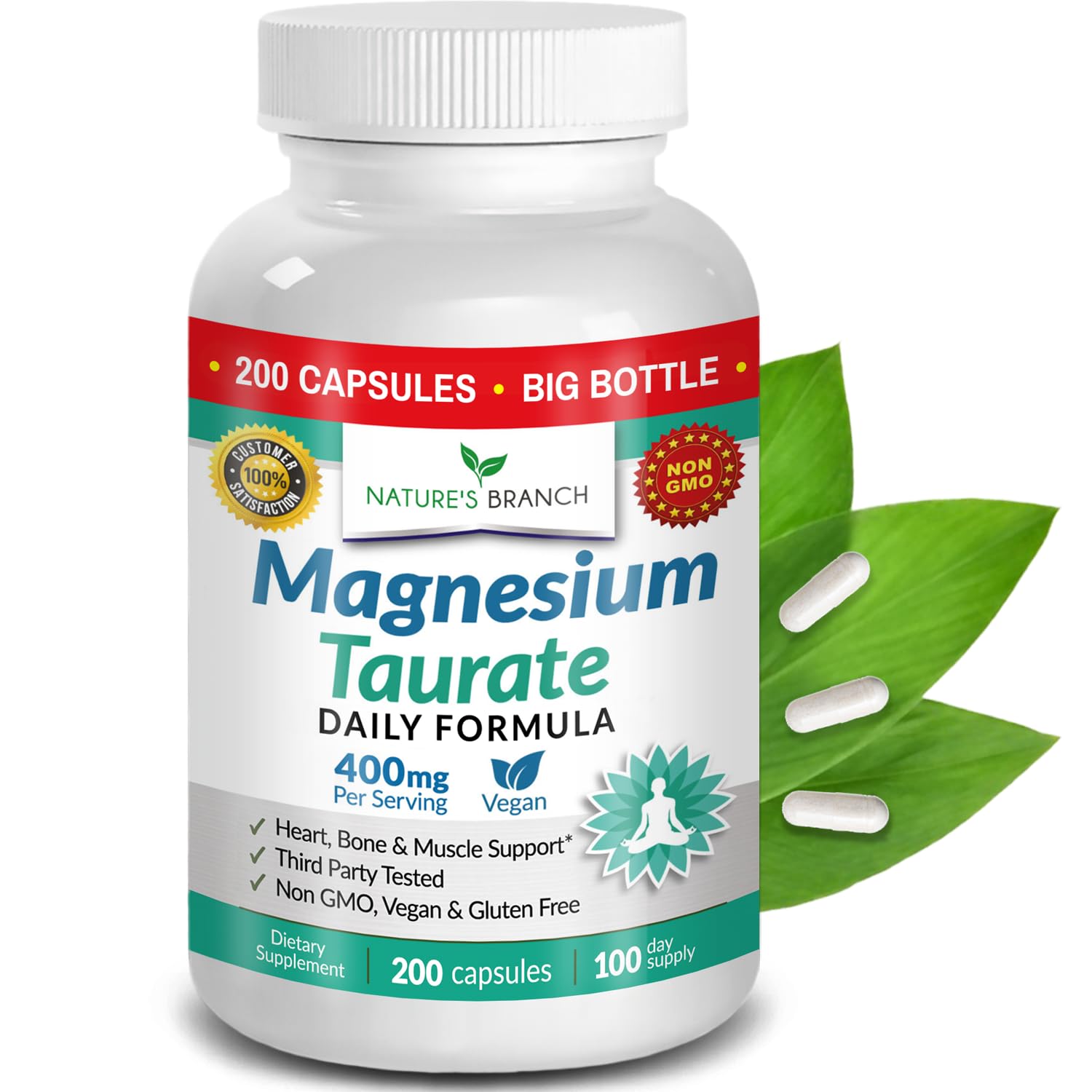 NATURE'S BRANCH Magnesium Taurate 400mg capsules front view
