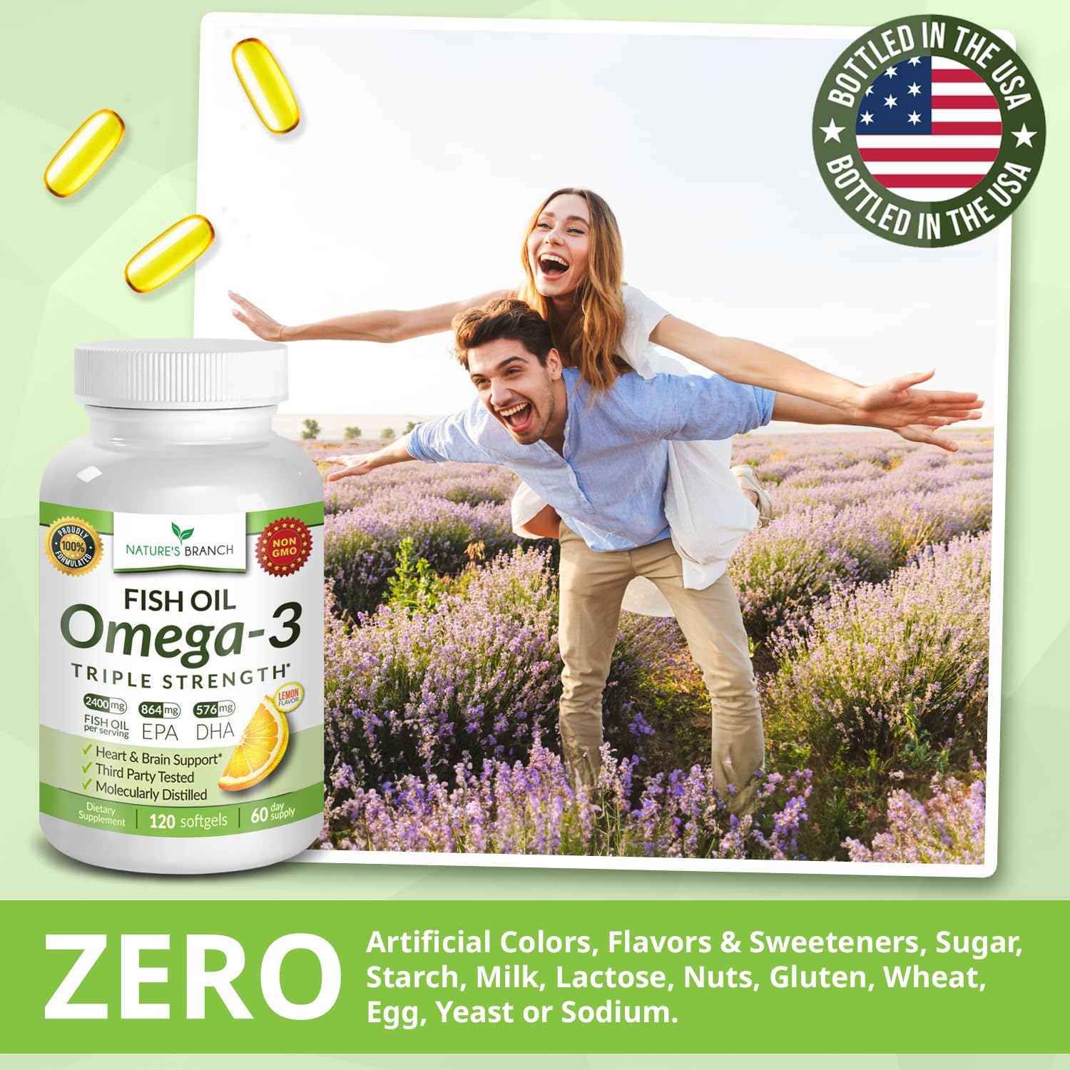 NATURE'S BRANCH Omega 3 Fish Oil Softgels 2400mg lifestyle scene