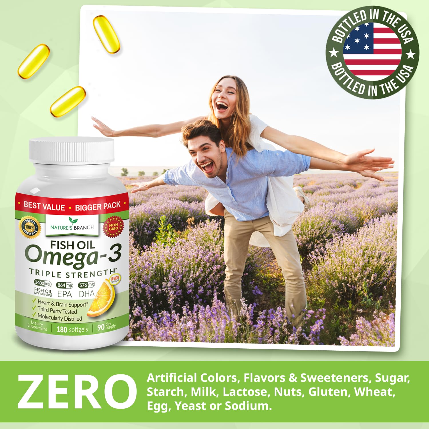 NATURE'S BRANCH Omega-3 Fish Oil softgels lifestyle scene
