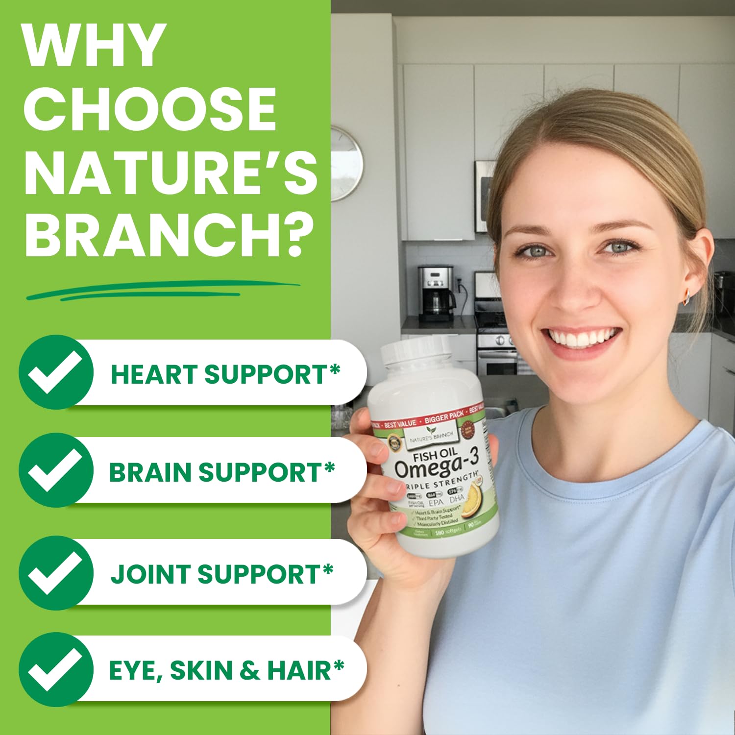 NATURE'S BRANCH Omega-3 Fish Oil softgels with lemon flavour