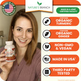 NATURE'S BRANCH Turmeric and Ginger Supplement side view showing capsule