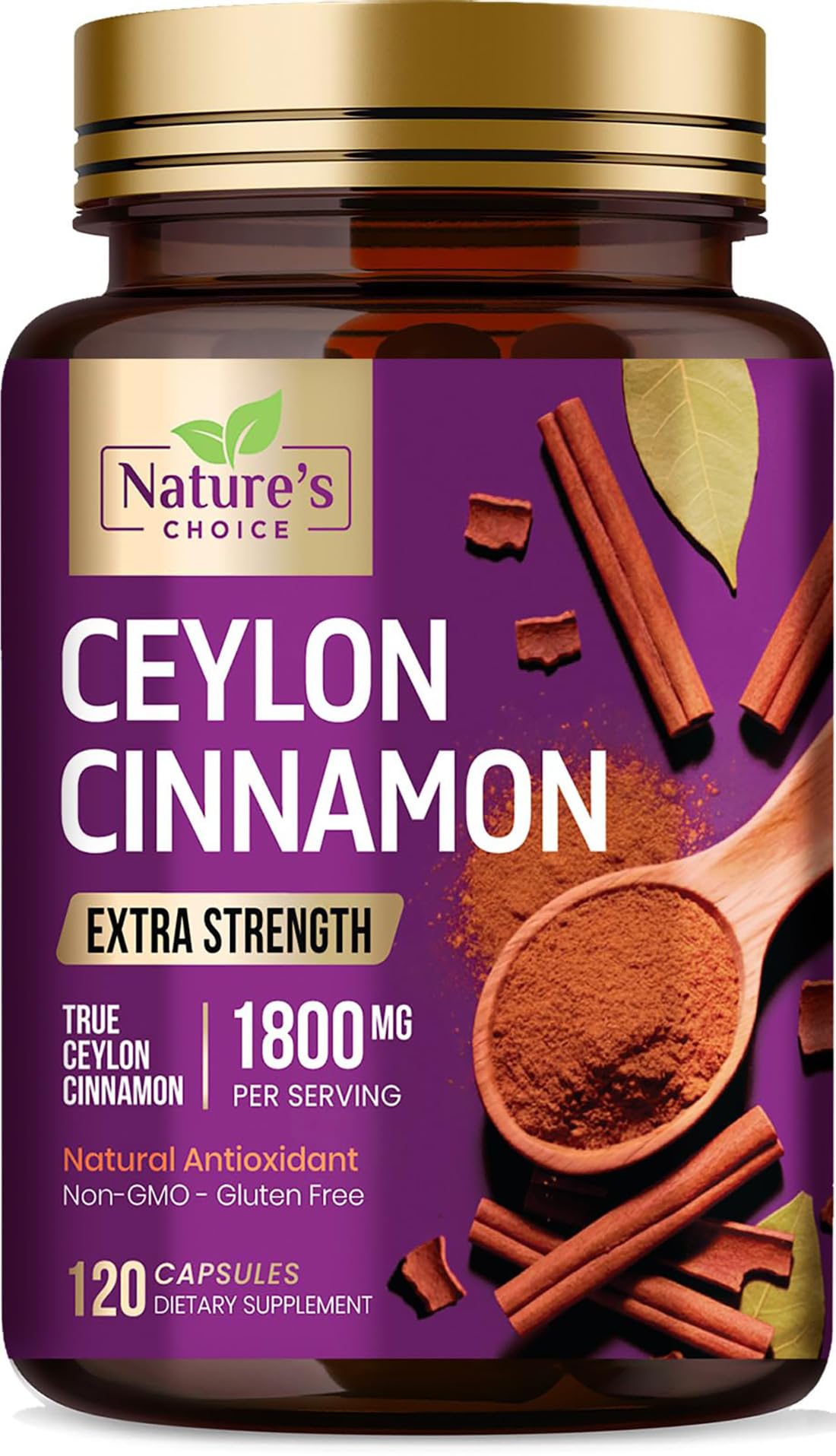 Nature's Choice Ceylon Cinnamon Capsules 1800mg front view